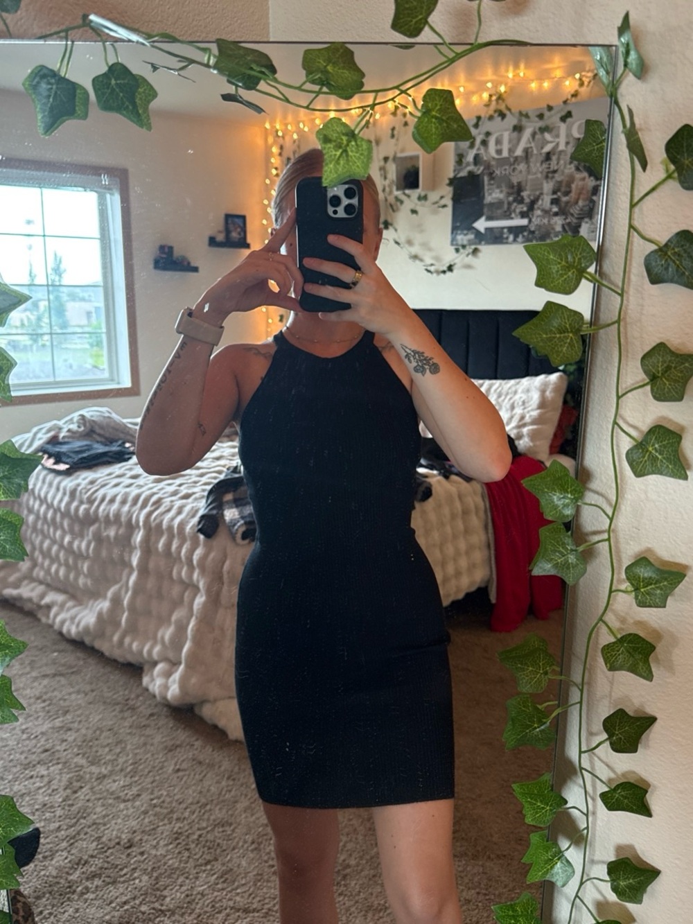 Ambiance Black Ribbed Halter Mini Dress